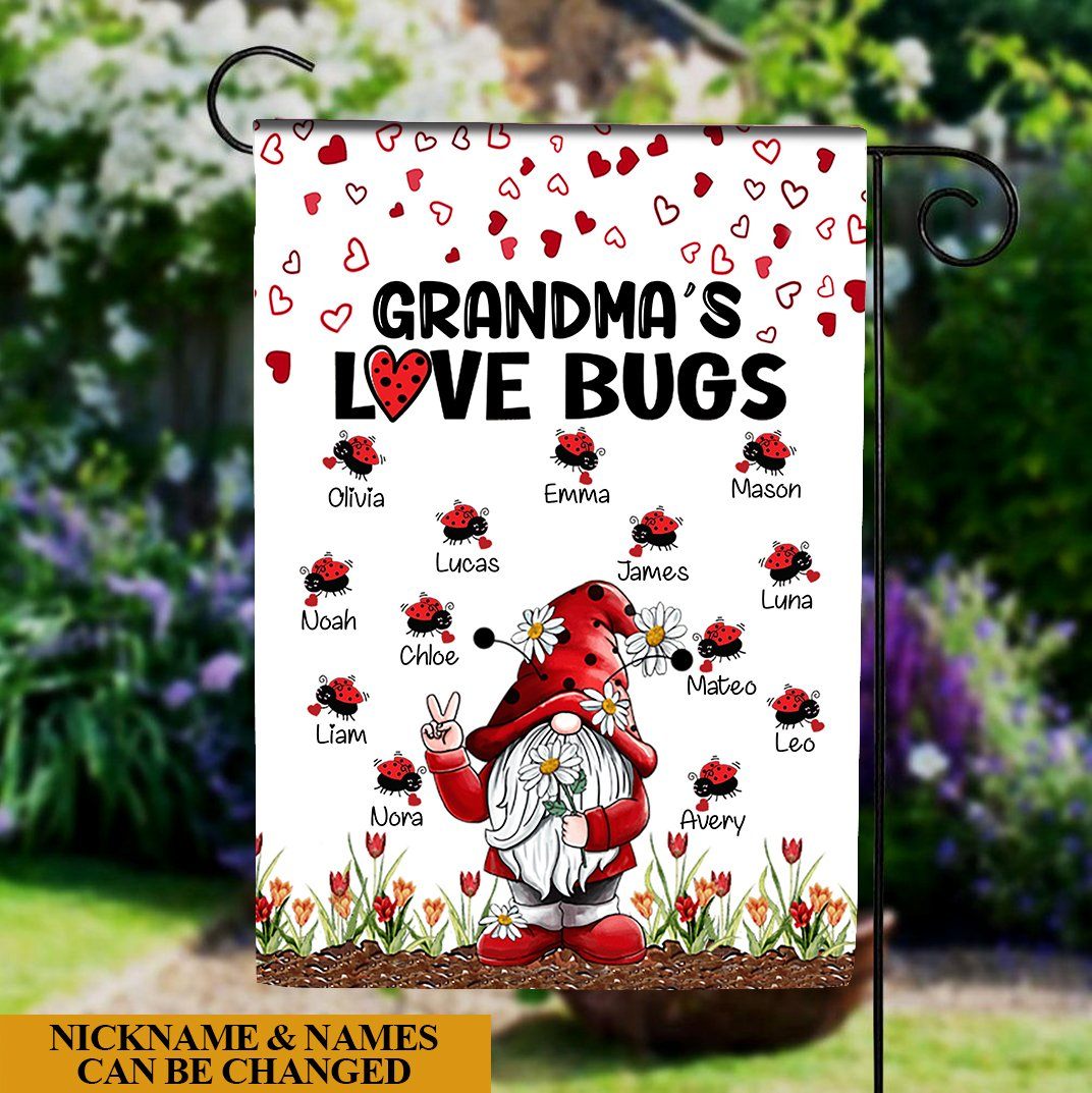 Grandma's Love Bugs Mommy, Nana, Grandma, Auntie Personalized Flag 3D Full Printing Garden Flag Templaran.com - Best Fashion Online Shopping Store Garden Flag Garden Flag 12.5"x18" (stand not included) 
