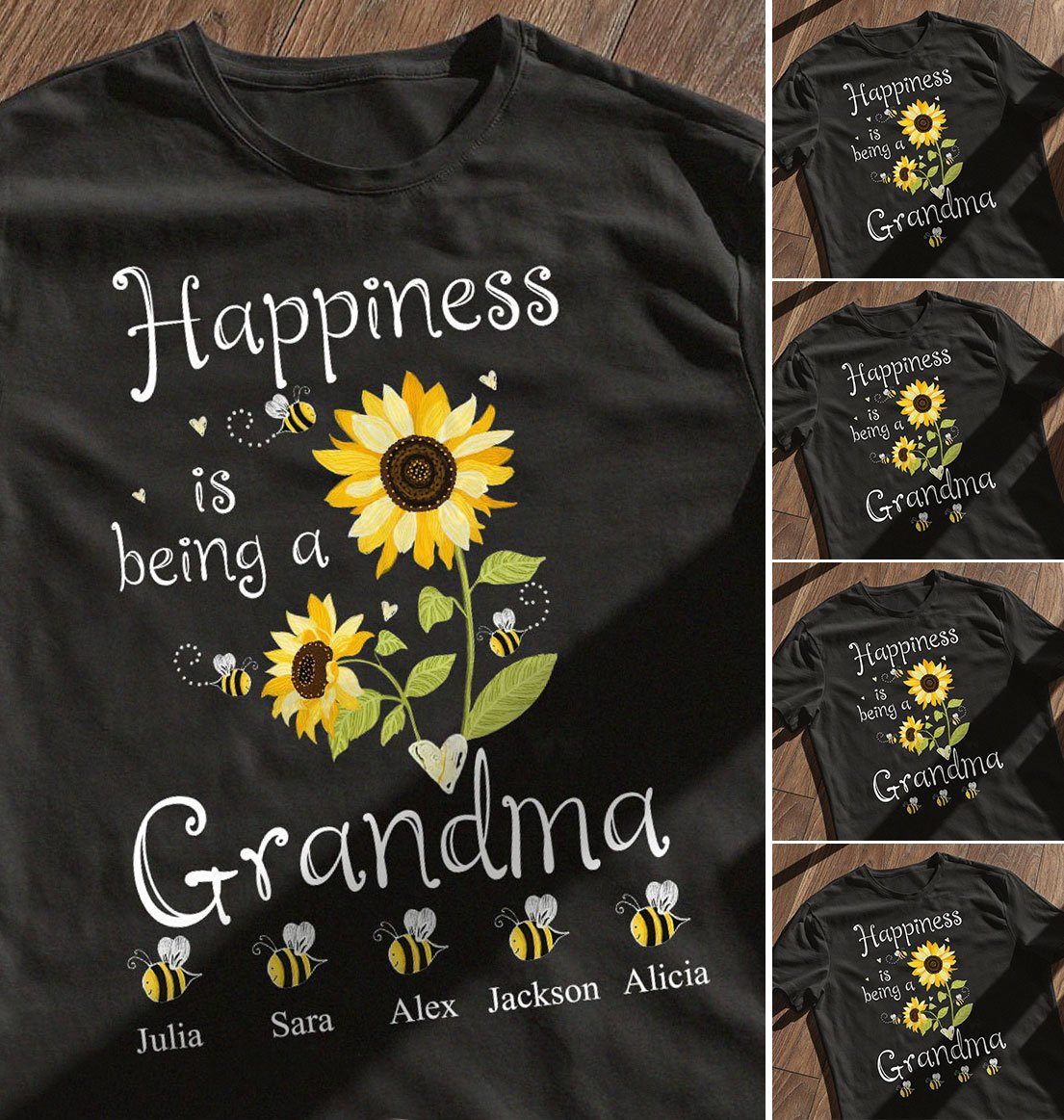 PERSONALIZED NAME BEE Happiness Is Being A Grandma Standard T-shirt DHL-TQ2D Dreamship 
