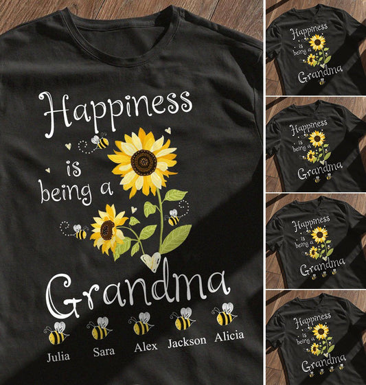 PERSONALIZED NAME BEE Happiness Is Being A Grandma Standard T-shirt DHL-TQ2D Dreamship 